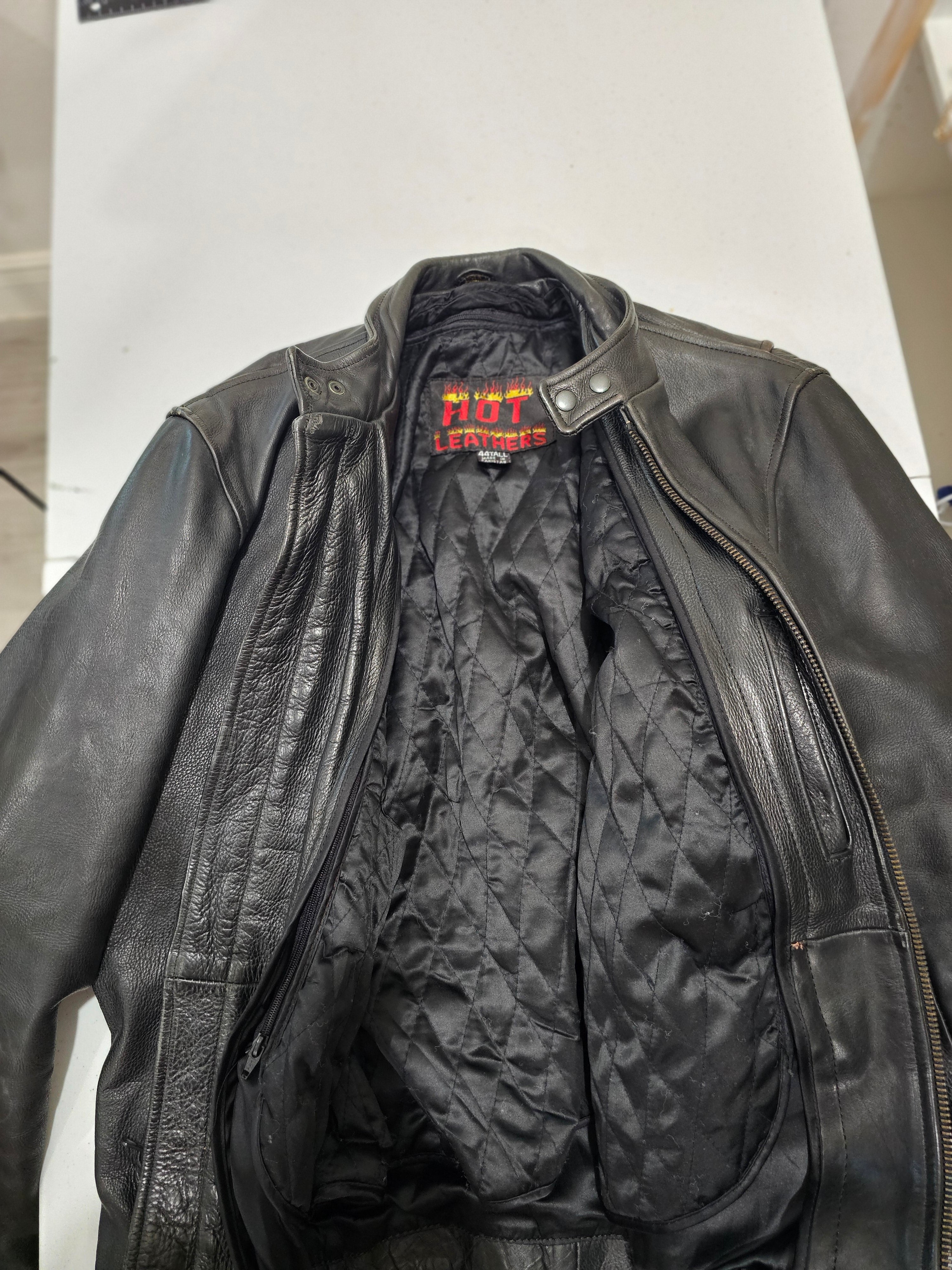 Hot Leathers Men's Black Genuine Leather Motorcycle Cafe Racer Jacket 4X Tall