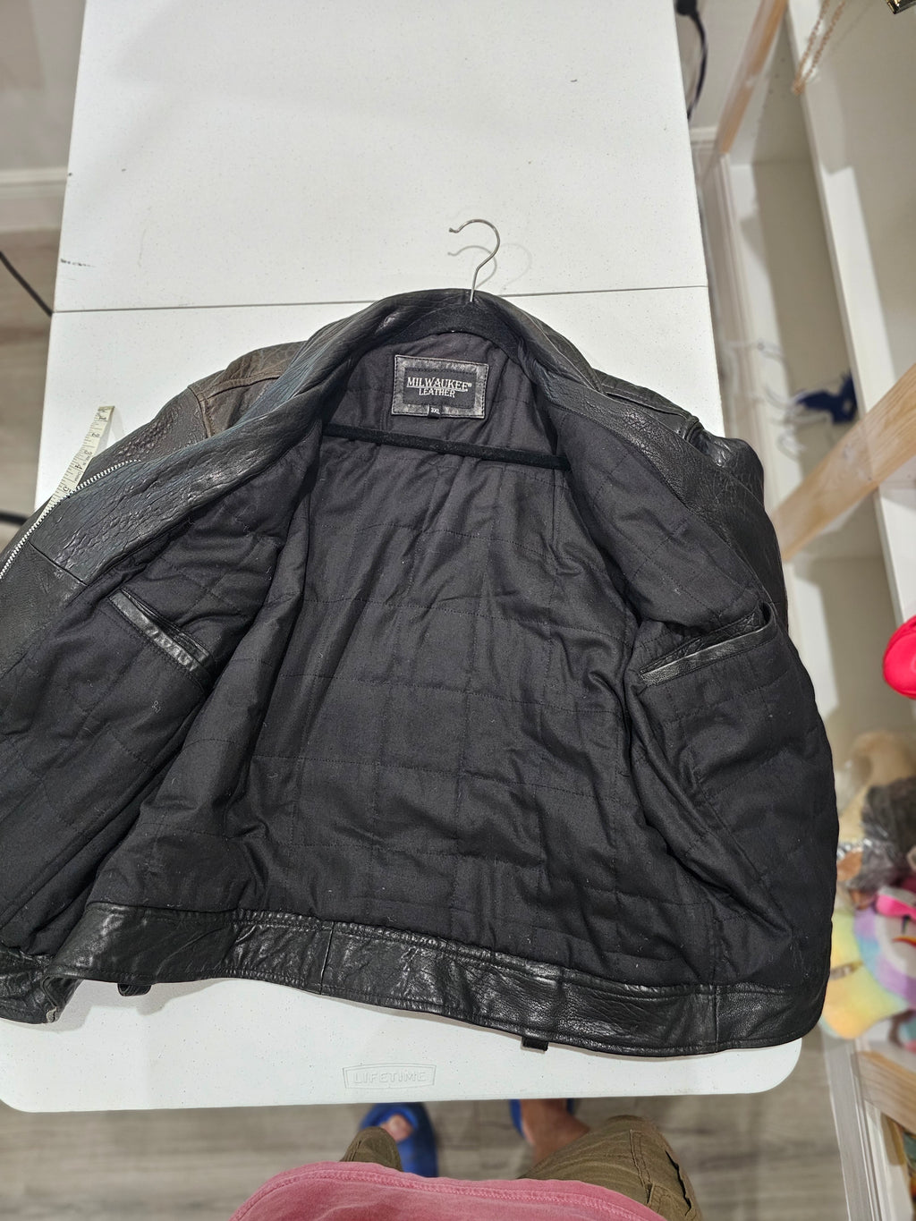 Milwaukee Leather Men's Black Genuine Leather Motorcycle Jacket Quilted Lined Size 3XL