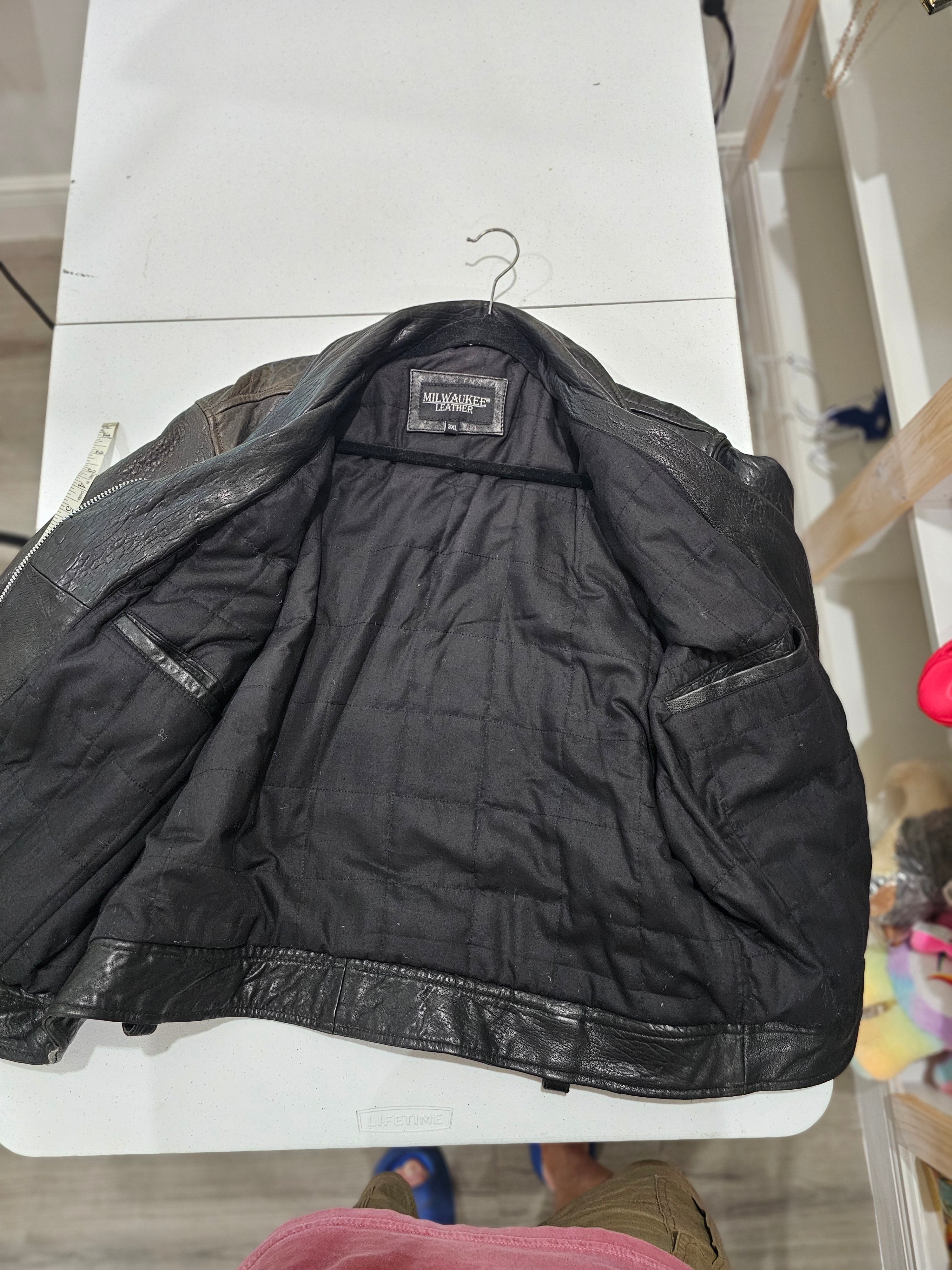 Milwaukee Leather Men's Black Genuine Leather Motorcycle Jacket Quilted Lined Size 3XL