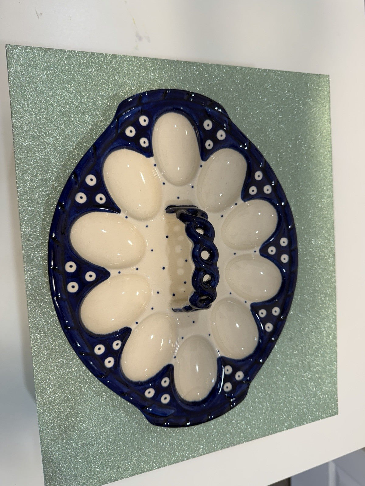 Polish Pottery Deviled Egg Plate Boleslawiec Blue White Handmade Serving dish.1