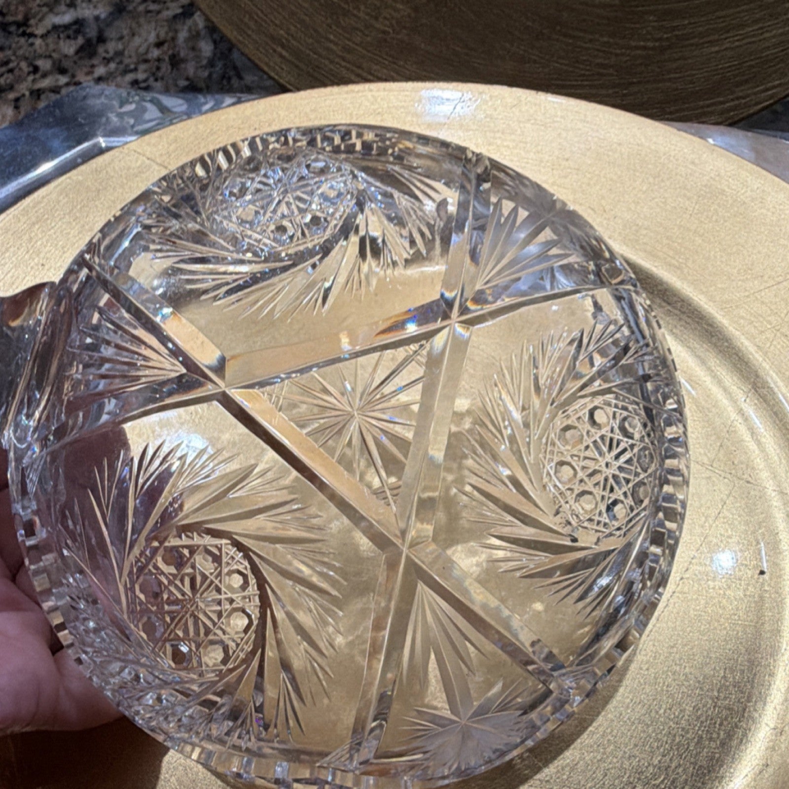 Antique American Brilliant Cut Glass Nappy Bowl, Sawtooth Edge with Handle 1