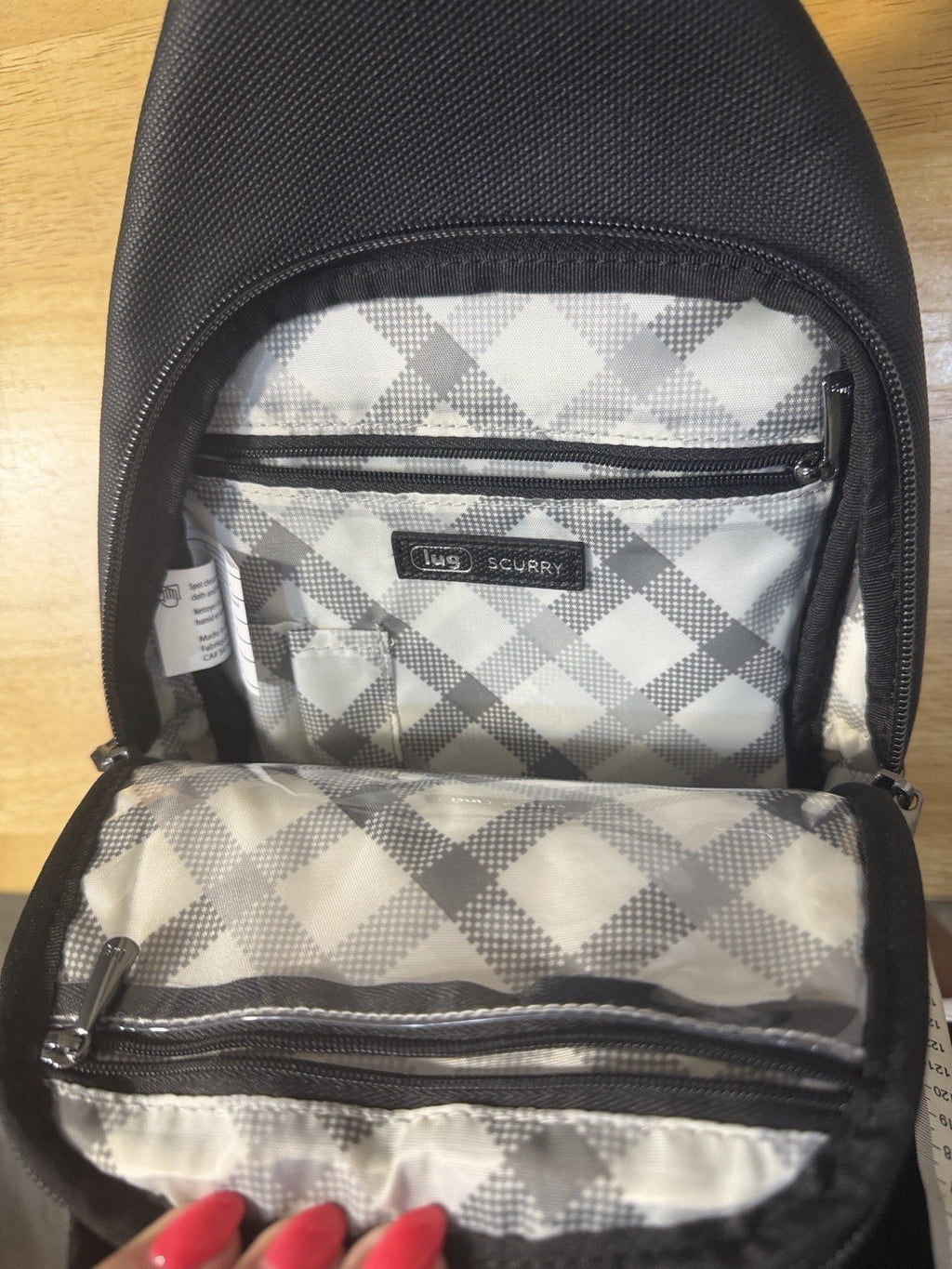 Compact Lug Sling Bag with Quilted Front Panel. Multiple Zip Pockets Black4