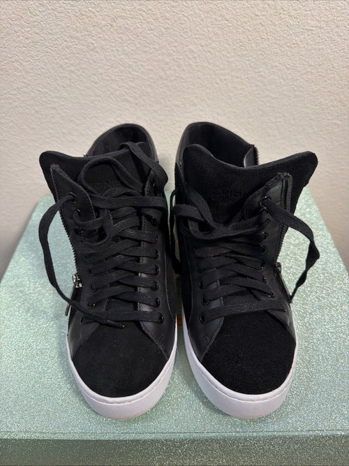 black hightop sneakers from Vionic featuring a side zipper and lace-up design.0