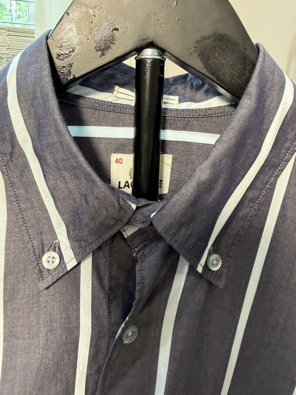 Lacoste Mens Striped Button Down Shirt Size 40 Blue White Long Sleeve Classic2