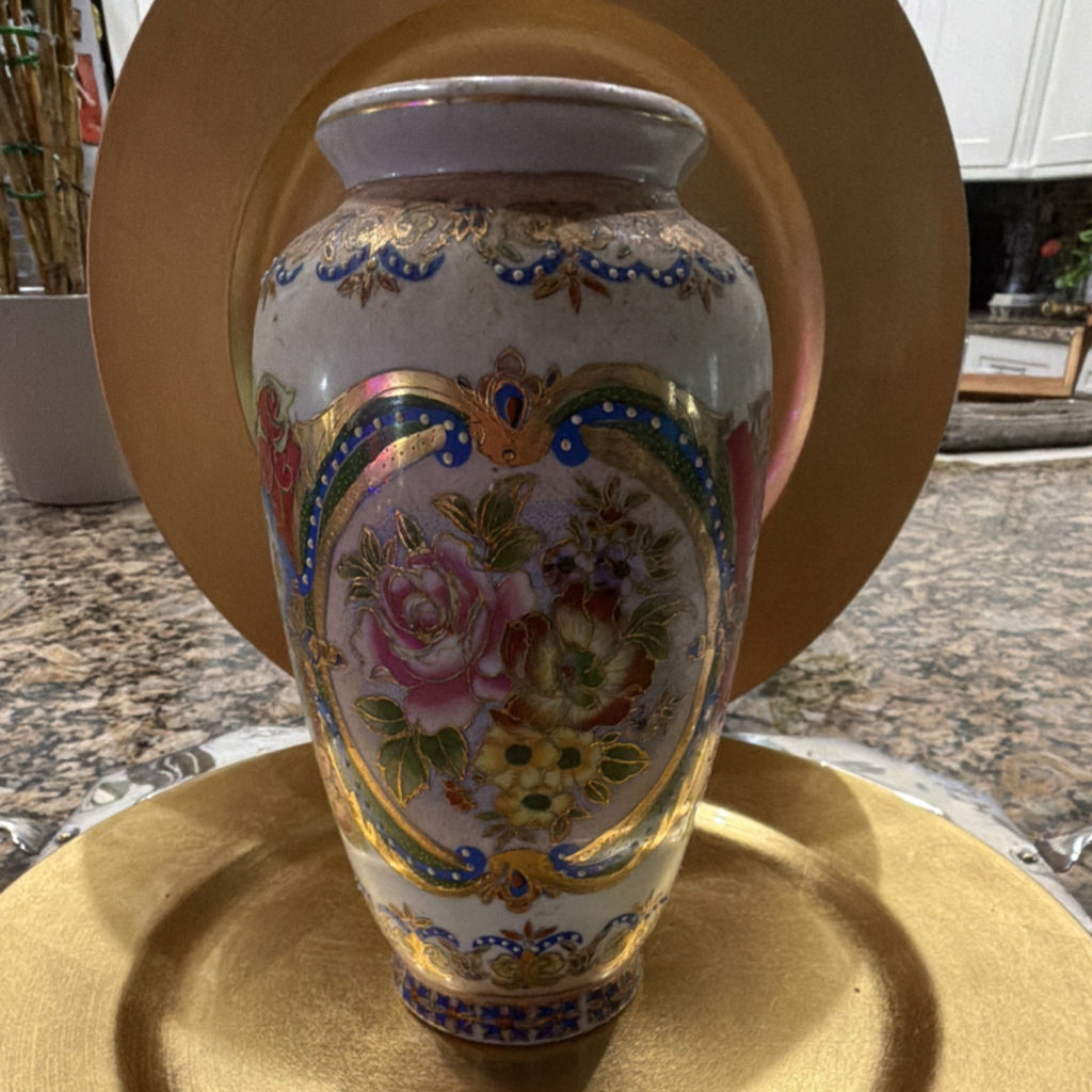 Hand Painted Multicolor Porcelain Floral Bottle Vase Glossy Finish0