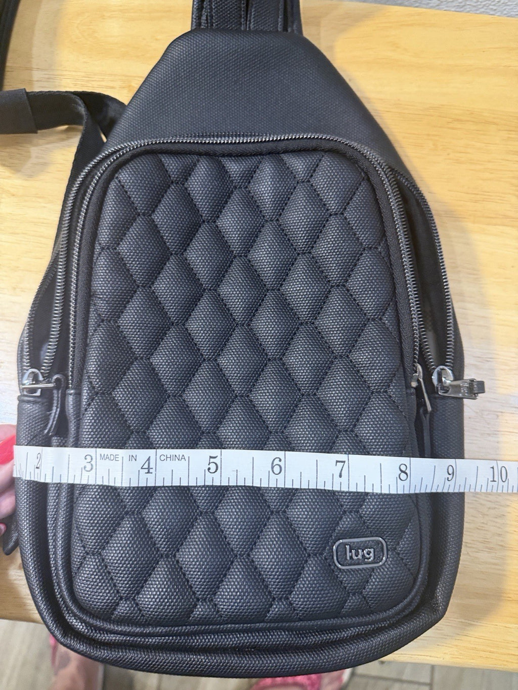 Compact Lug Sling Bag with Quilted Front Panel. Multiple Zip Pockets Black3