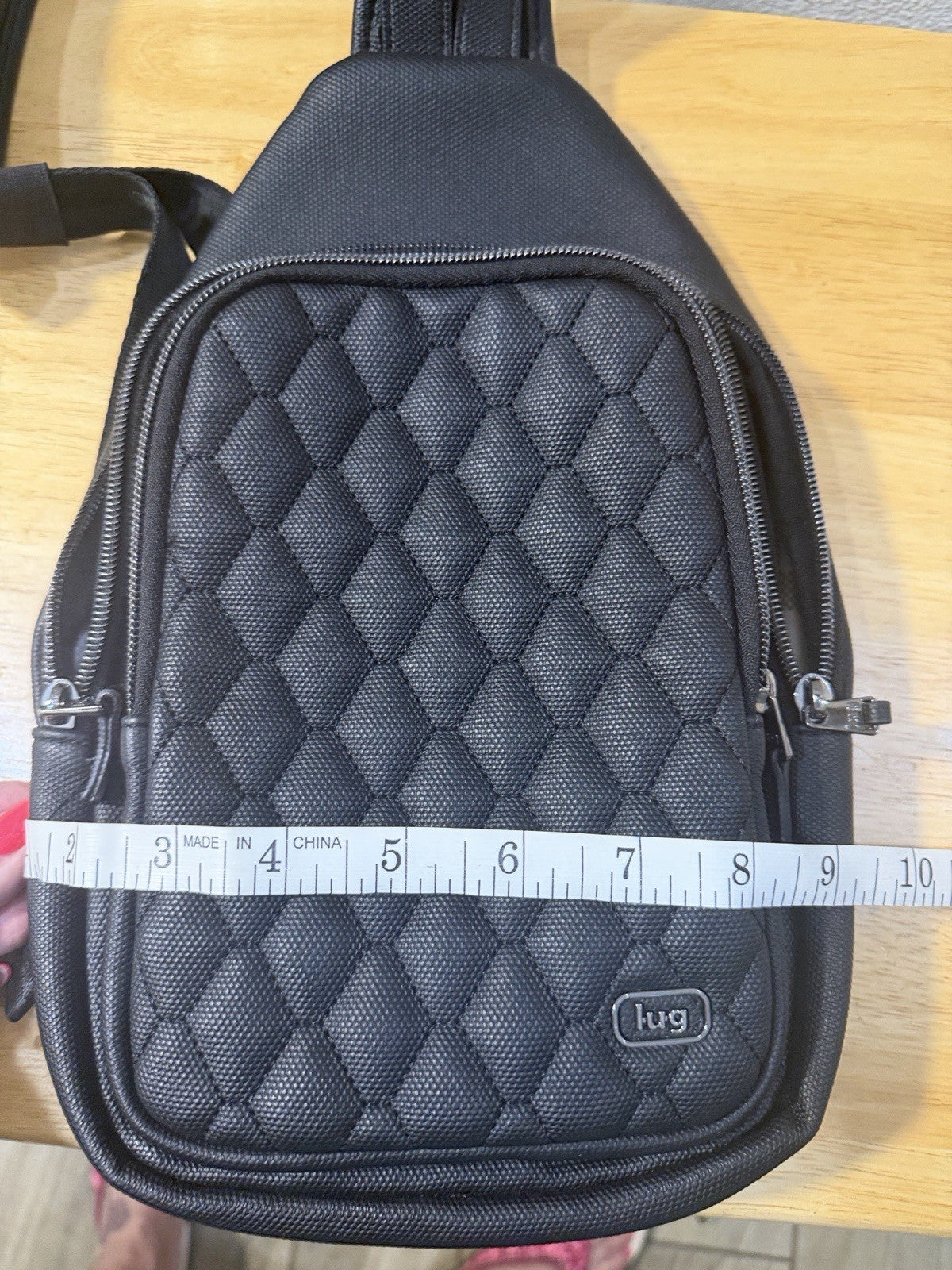 Compact Lug Sling Bag with Quilted Front Panel. Multiple Zip Pockets Black3