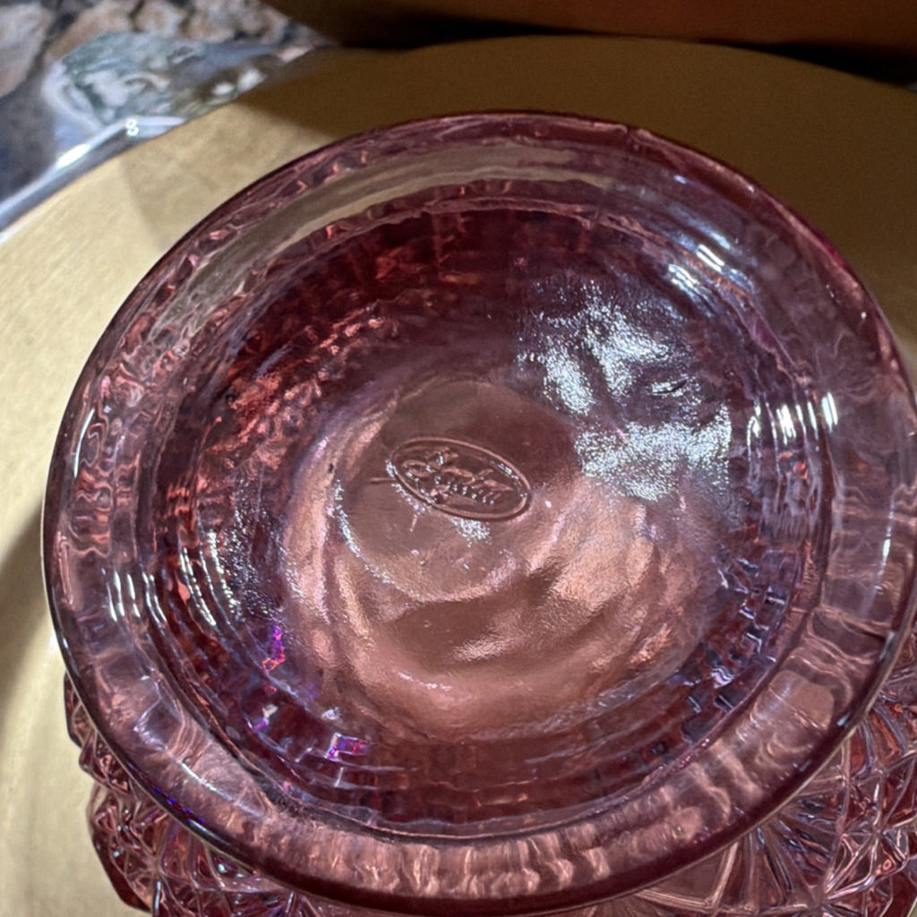 Fenton Pink Pressed Glass Vase Diamond Ruffled Decorative Glossy Collectible1