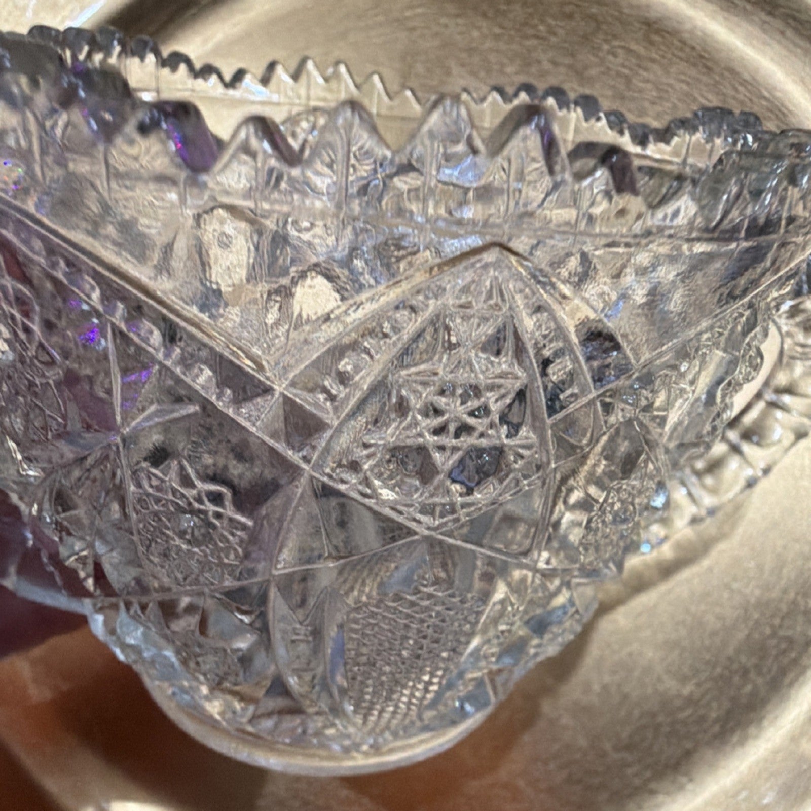 Patterned Geometric Clear Glass Sugar Bowl with Two Handles2