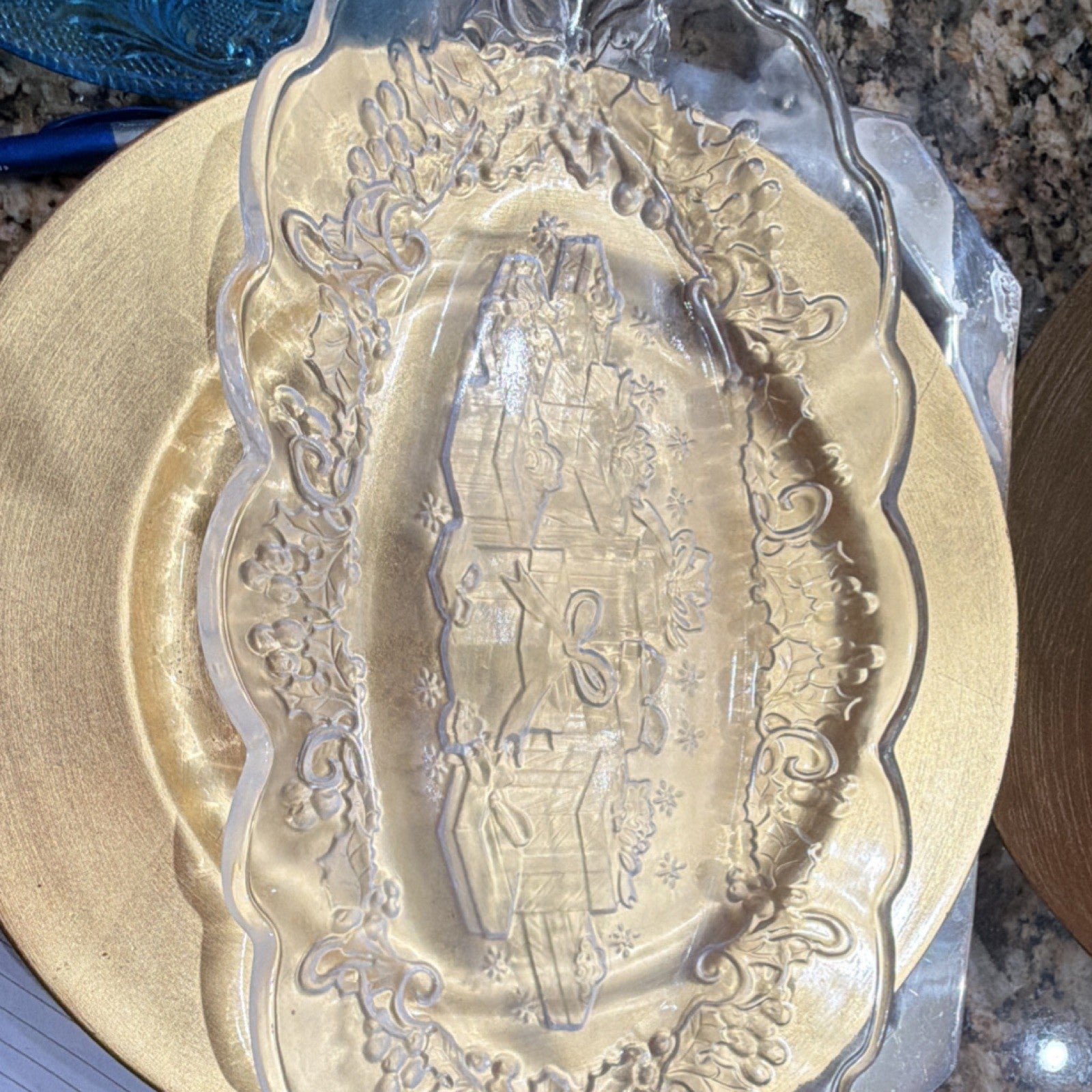 Clear Glass Oval Platter with Embossed Decorative Design1