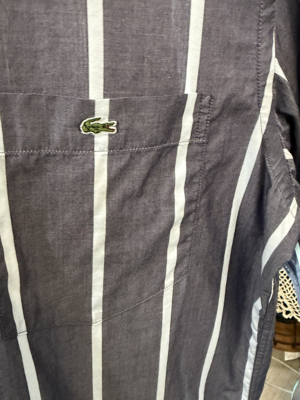 Lacoste Mens Striped Button Down Shirt Size 40 Blue White Long Sleeve Classic3