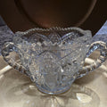 Patterned Geometric Clear Glass Sugar Bowl with Two Handles0