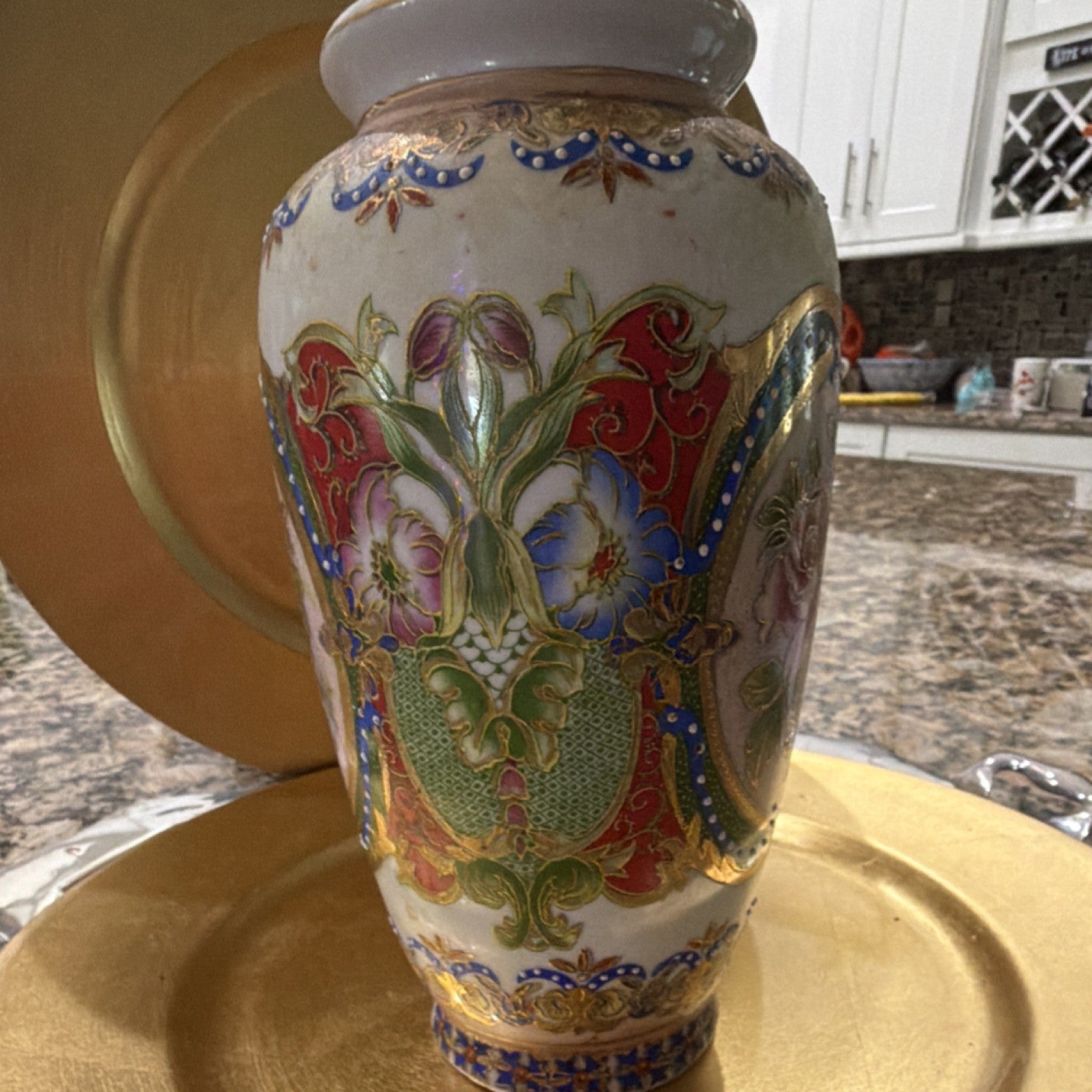 Hand Painted Multicolor Porcelain Floral Bottle Vase Glossy Finish2