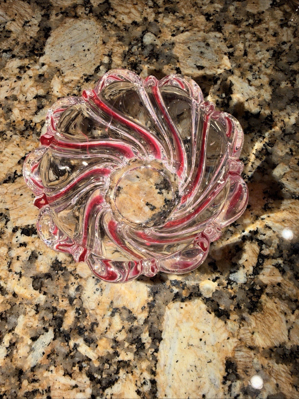 Mikasa Peppermint Red Swirl Glass Bowl Trinket Candy Dish0