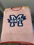 Disney Women's Pink Ribbed Minnie Majorette Fashion Crewneck Sweater Size L0