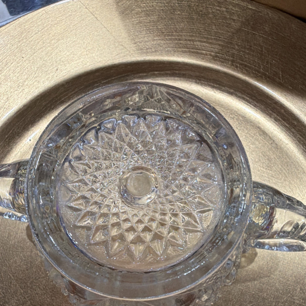 Patterned Geometric Clear Glass Sugar Bowl with Two Handles1