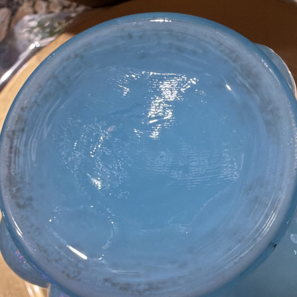 Blue Glass Vase 7 Inch (18 cm) Ruffled Rim Glossy Finish Decorative Centerpiece1