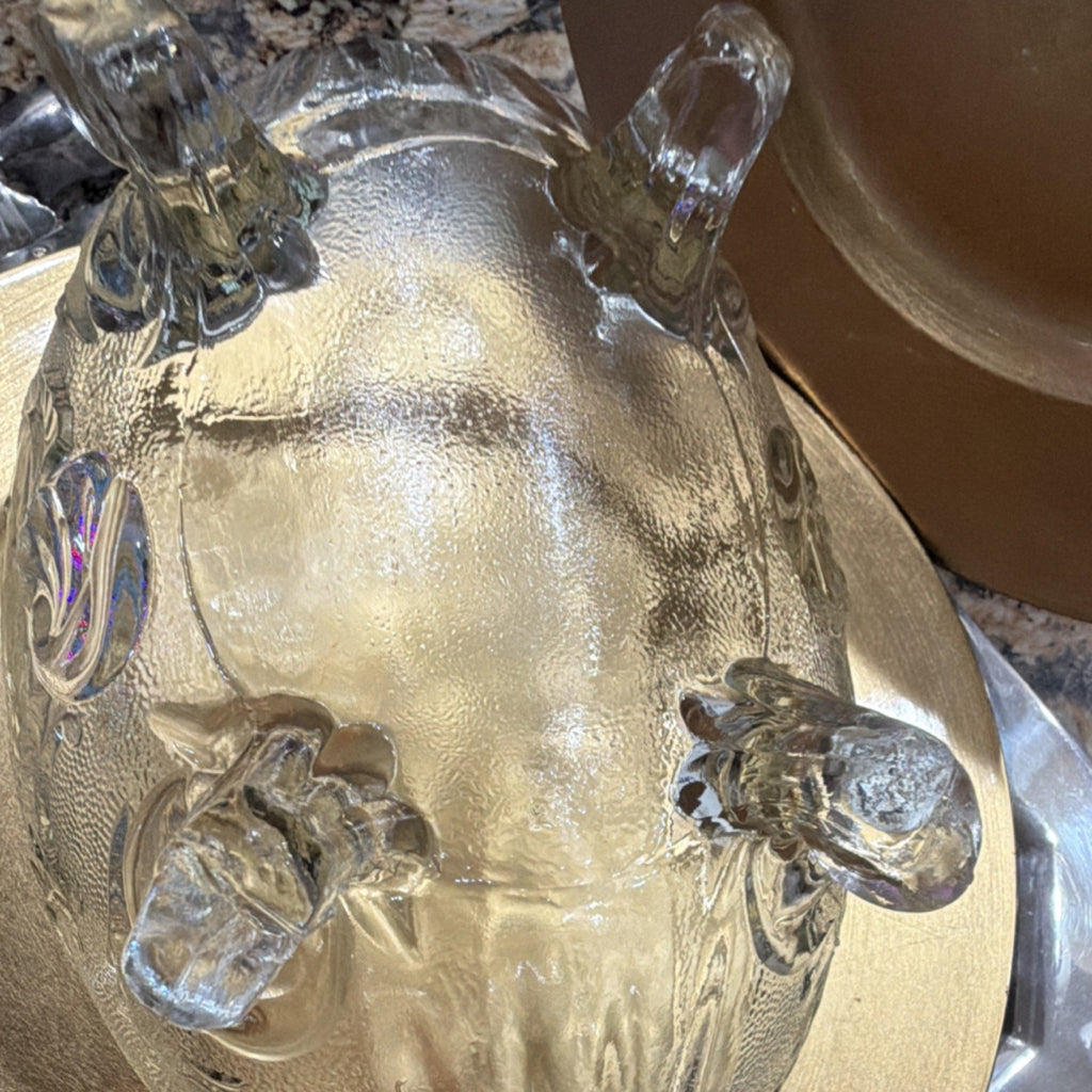 Clear Pressed Glass Floral Decorative Footed Serving Bowl, Round, Glossy Finish1